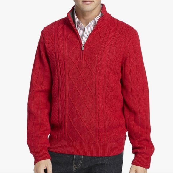 IZOD Men's 1/4 Zip Aran Sweater with Ribbed Knitting - SIZE - = LARGE - Picture 13 of 13